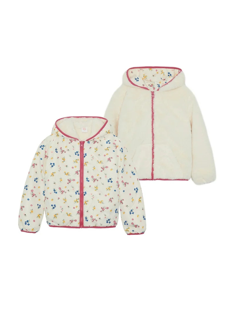 Wonder Nation Girls Reversible Faux Fur Hoodie, Sizes 4-18 | Walmart (US)