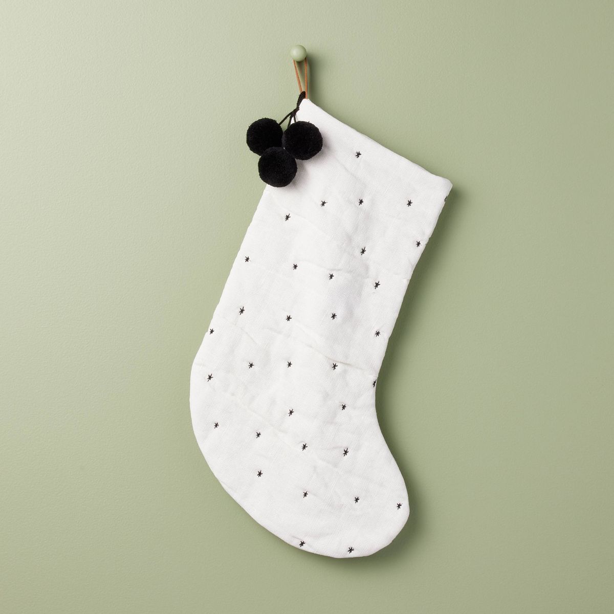 Embroidered Star Christmas Stocking Cream/Black - Hearth & Hand™ with Magnolia | Target
