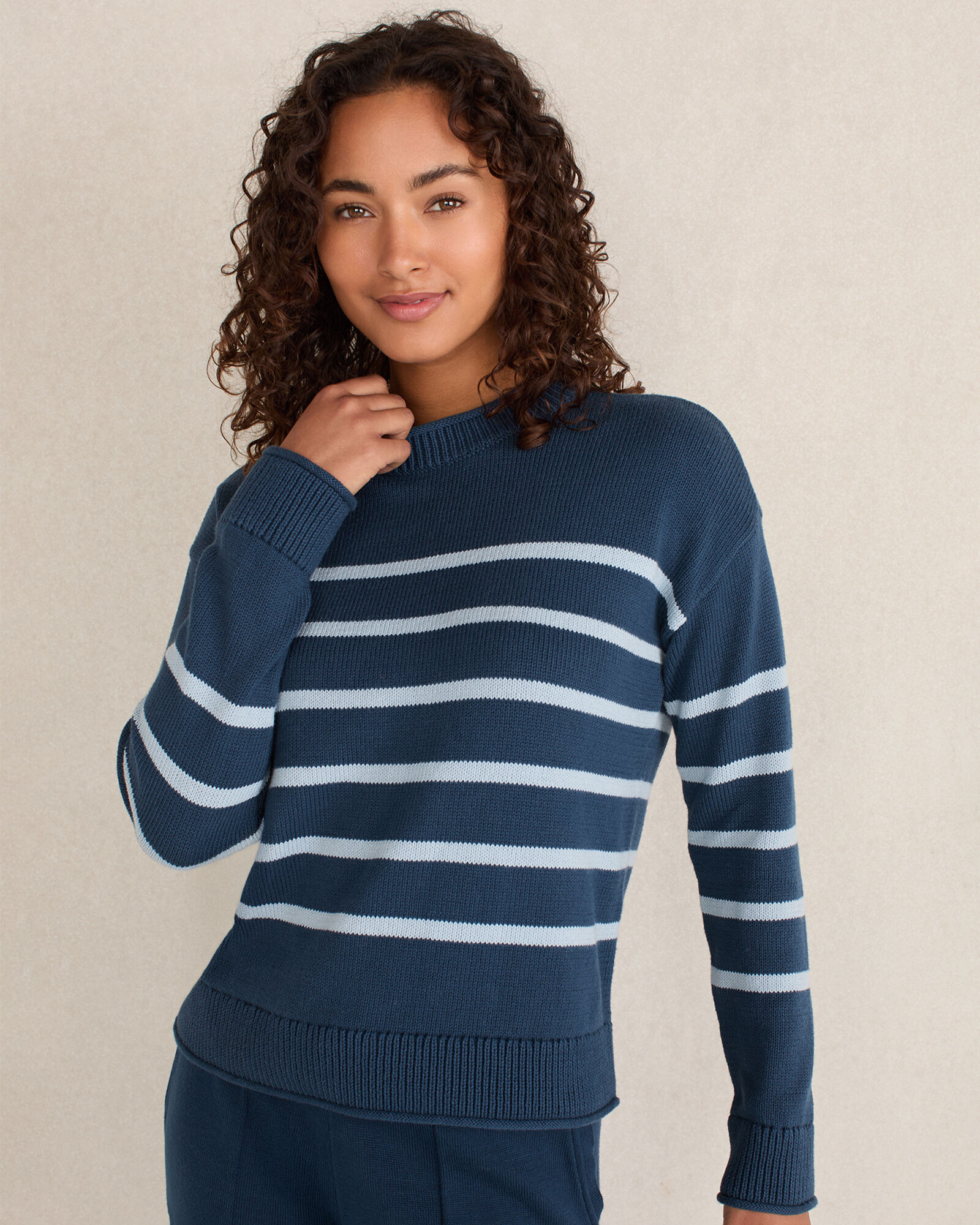 Organic Cotton Stripe Roll Neck Sweater | Haven Well Within