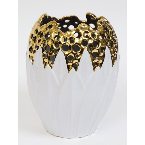 Inspire Me! Home Decor White and Gold Porcelain Vase with Circle Cutout Design | Walmart (US)