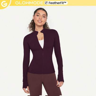 FeatherFitâ¢ Slim-It Streamline Performance Secure Pockets Zip Up Long Sleeve Jacket Low Impact Yoga Daily Fall | SHEIN