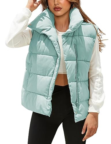 EsheSy Women's Puffer Vest Zip Up Sleeveless Lightweight Stand Collar Padded Gilet(LightBlue-M) | Amazon (US)