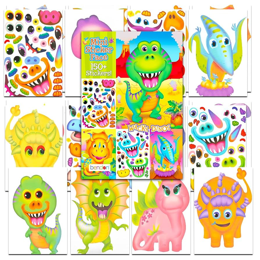 24 Pcs Make-a-Face Sticker Sheets, Dinosaur 5" x 7" Mix and Match Total 150+ Stickers, Funny Part... | Amazon (US)