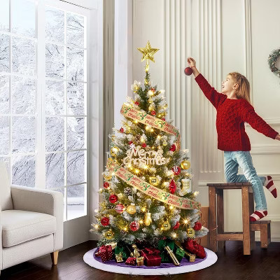 4.5 FT Artificial Christmas Tree, Christmas Tree with Decoration, Metal Base Easy Assembly for Home, Office, Party, Holiday Decor, Green | Target