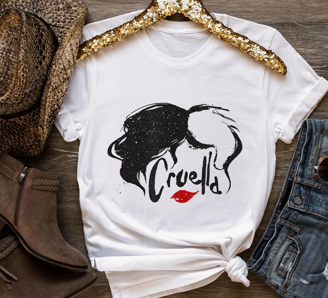 Disney Cruella De Vil Hair and Lips Logo Funny Villains Disneyland Family Matching Shirt, Magic K... | Etsy (US)