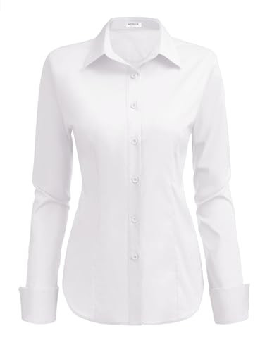 HOTOUCH Womens Basic Slim Fit Casual Button Down Dress Shirt White Cotton Shirts for Women (Stretch Fabric, Relaxed Fit), Medium | Amazon (US)