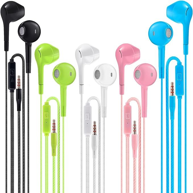 Earbuds Headphones with Microphone Pack of 5, Noise Isolating Wired Earbuds, Earphones with Power... | Amazon (US)