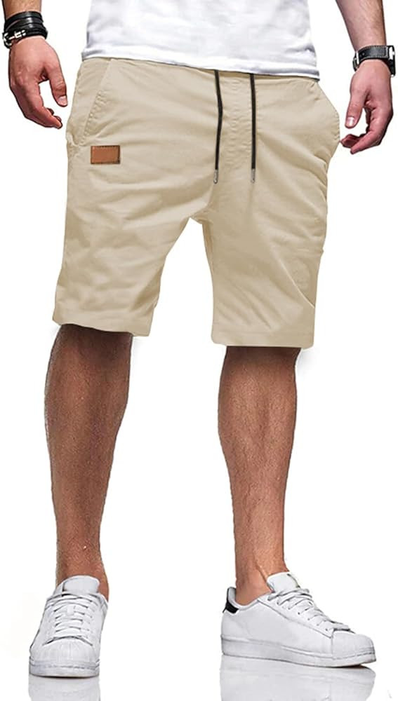 JMIERR Mens Cotton Stretch Shorts Casual Drawstring Twill Chino Shorts | Amazon (US)