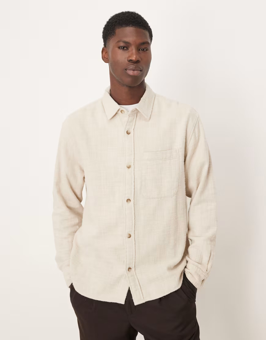 Abercrombie & Fitch long sleeve cropped flannel shirt with pocket in cream-White | ASOS (Global)