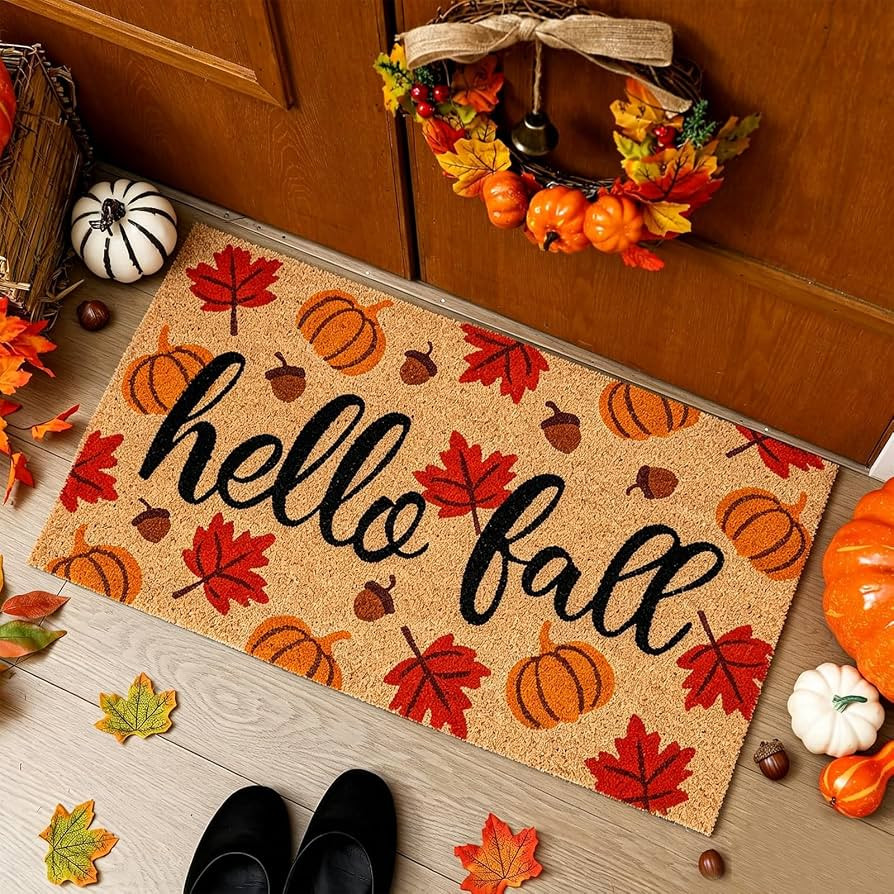 JarThenaAMCS Fall Natural Coir Door Mat Maple Leaves Pumpkin Acorn Floor Mat Non-Slip Entrance Do... | Amazon (US)