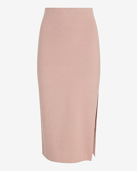 High Waisted Side Slit Midi Sweater Pencil Skirt | Express