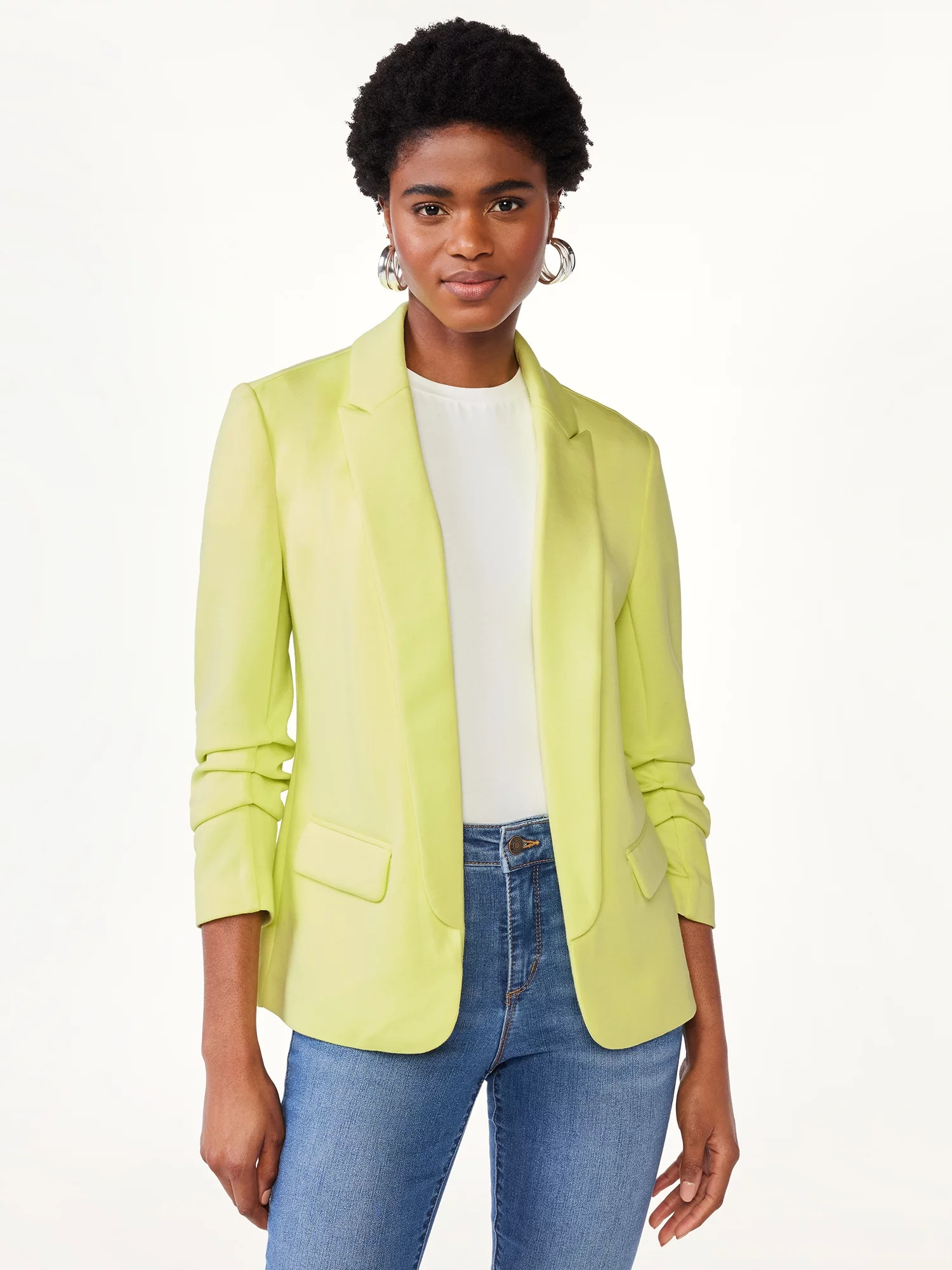Scoop Women's Scuba Blazer with Scrunch Sleeves, Sizes XS-XXXL | Walmart (US)