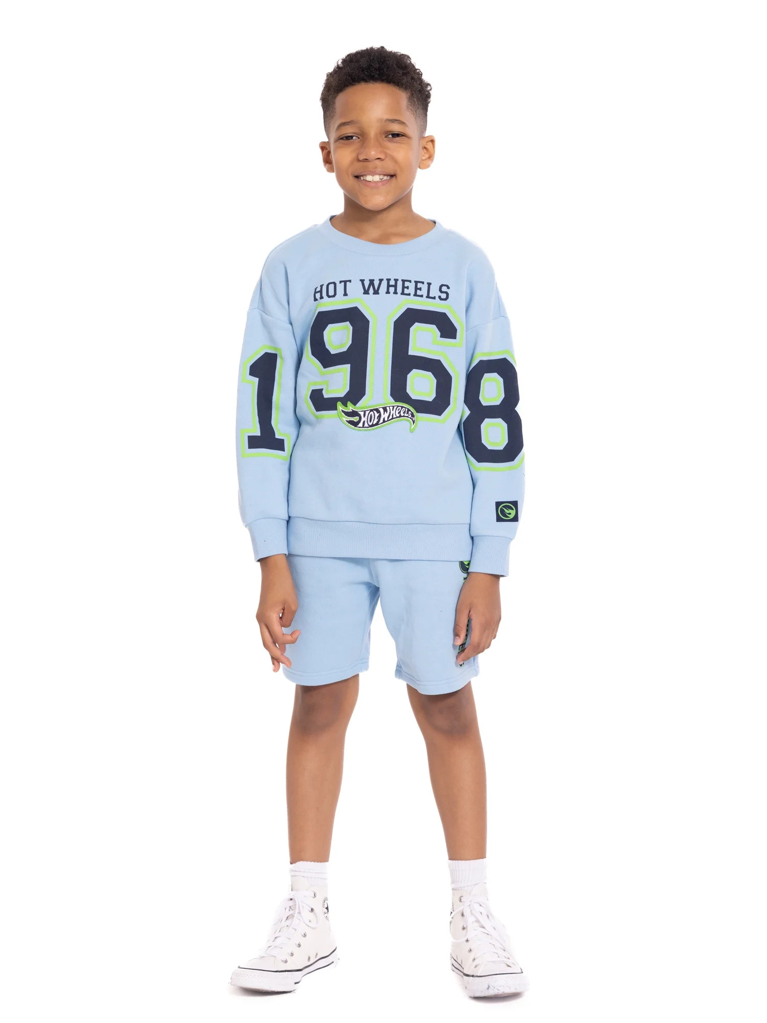 Hot Wheels Boys Long Sleeve Graphic Crewneck Sweatshirt with Matching Short, 2-Piece Set, Sizes 4... | Walmart (US)