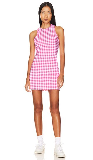 Skater Rib Dress in Fuchsia Gingham | Revolve Clothing (Global)
