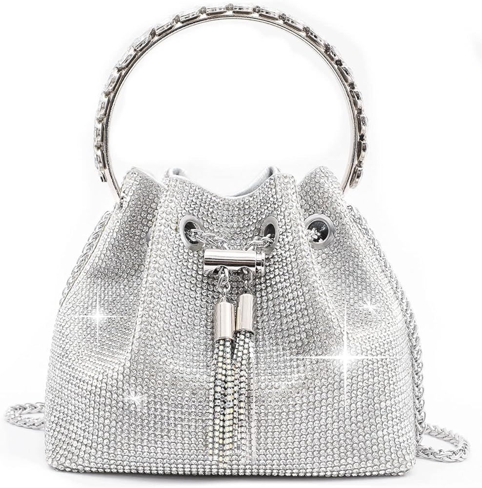 Women's Silver Rhinestone Purse Luxury Diamond Shining Clutch Chain Crossbody Bucket Bling Bling ... | Amazon (US)