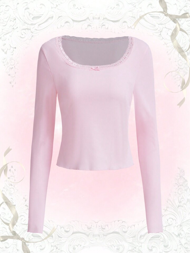 ROMWE Contrast Lace Crop Tee | SHEIN