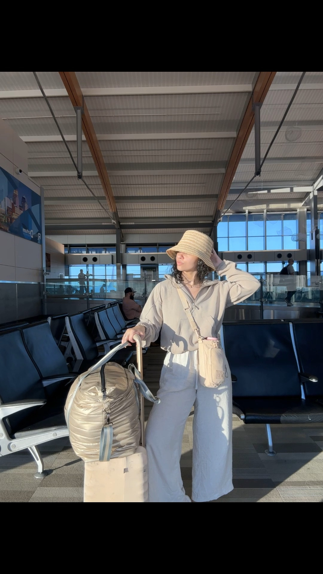 OOTD travel fit to warmer weather. This is cozy & practical for when I reach my tropical destination. 💕✈️🧳 XS top, size 4 pullover, small pants, shoe TTS. 

#LTKItBag #LTKTravel #LTKStyleTip