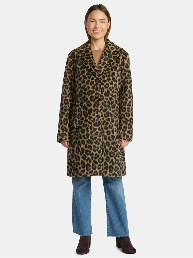 Time and Tru Women's and Women's Plus Faux Wool Boyfriend Coat, Sizes XS-2X | Walmart (US)