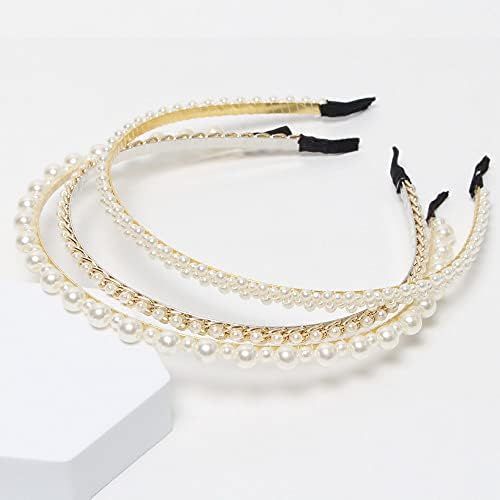 3 Pack Pearl Headbands White Faux Pearls Gold Hairbands Bridal Hair Hoop Wedding Hair Accessories... | Amazon (US)