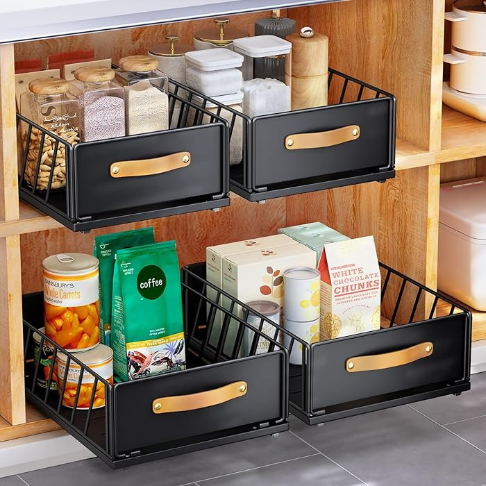 Pull out Cabinet Organizer,Heavy Duty Slide out Pantry Shelves Drawer Storage with Adhesive Nano ... | Amazon (US)