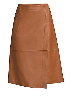 BOSS Women's Selenno Faux-Wrap Leather Skirt - Warm Wood - Size 0 | Saks Fifth Avenue