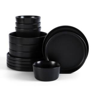 Celina 12-Piece Black Stoneware Cereal and Dinner Bowls Dinnerware Set (Service for 4) | The Home Depot