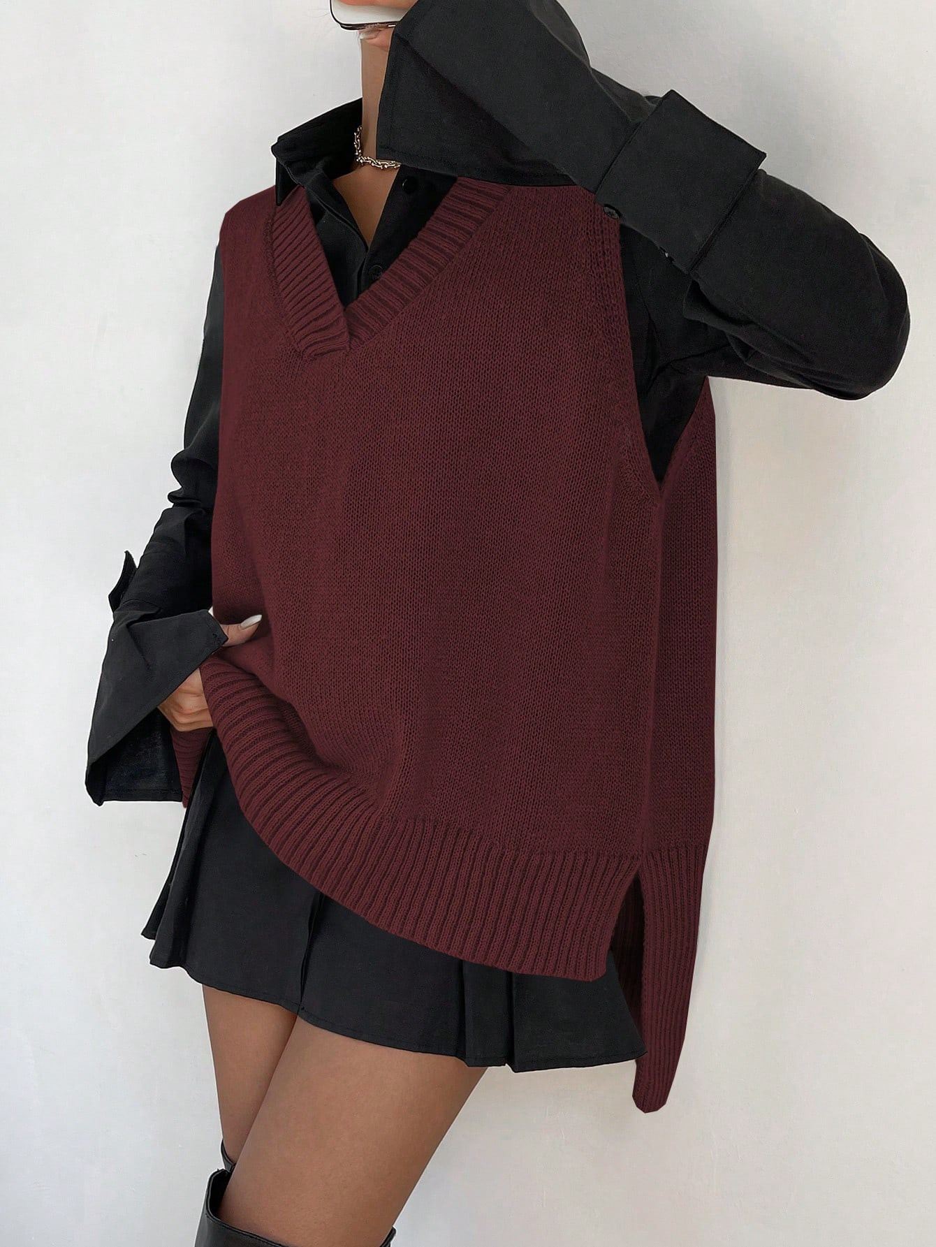 SHEIN Essnce Pullunder mit Schlitz und Stufensaum, ohne Hemd | SHEIN