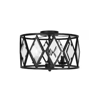 Tessali 16 in. 3-Light Bronze Prismatic Glass Flush Mount Ceiling Light | The Home Depot