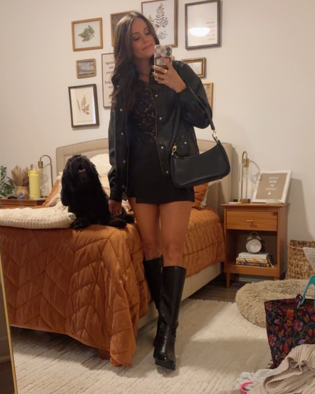 Girls’ Night Out 🖤 You can’t go wrong with a sleek all black look for any night out on the town. The black knee-high boots have become a fall and winter staple for dressing up any look in the colder months! 
Size XS top, jacket, skort

#LTKPetite #LTKSeasonal #LTKootd