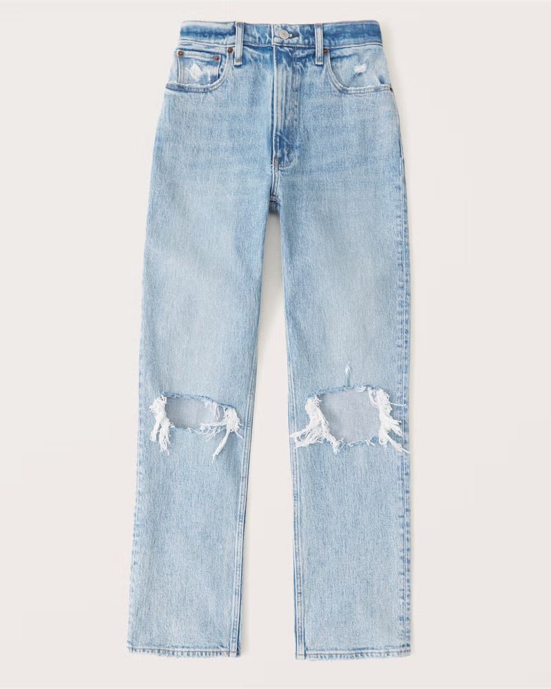 Abercrombie & Fitch Women's 90s Ultra High Rise Straight Jeans in Light Ripped Medium Wash - Size 35 | Abercrombie & Fitch (US)