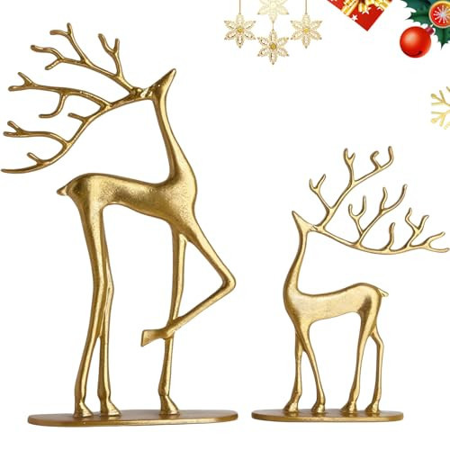 Reindeer Christmas Decor, Gold Metal Reindeer Figurines, Modern Minimalist Xmas Sculpture, Elegant Indoor Holiday Decor, Table Centerpieces- Ideal for Home, Mantel, Living Room, Bedroom, Office | Amazon (US)
