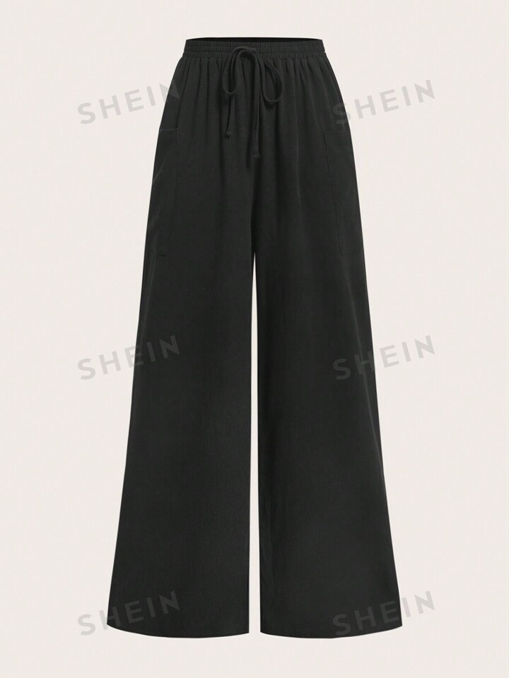 SHEIN EZwear Drawstring Waist Wide Leg Pants | SHEIN