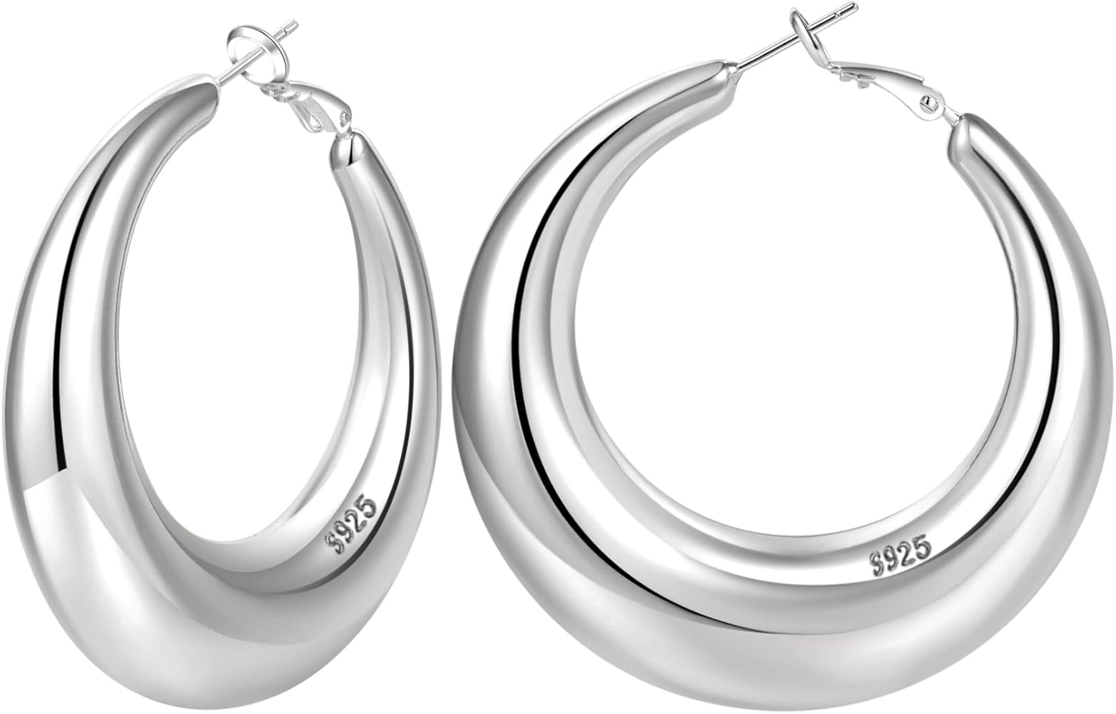 PABBEU Sterling Silver Hoop Earrings S925 Silver Hoop Earrings for Women Hypoallergenic Chunky La... | Amazon (US)
