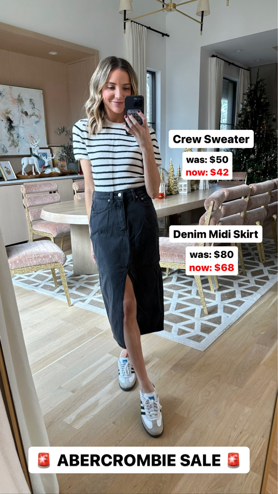 Abercrombie sale! Denim midi skirt and striped crew sweater tee ❄️

#LTKfindsunder100 #LTKsalealert #LTKfindsunder50