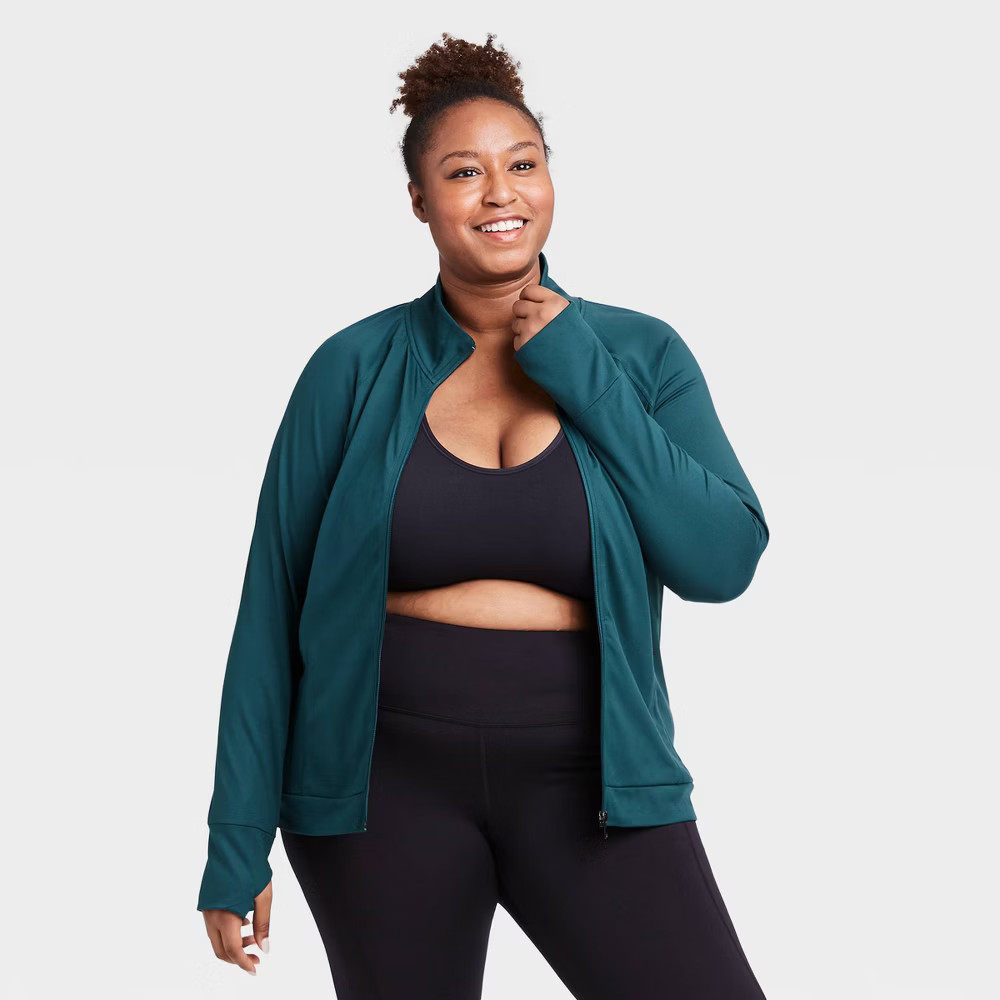 Women's Plus Size Zip-Front Track Jacket - All in Motion Teal 4X, Blue | Target