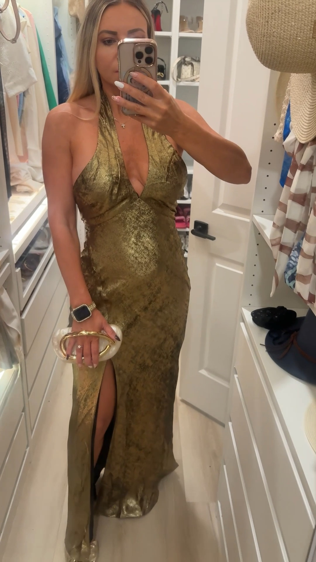 Gold holiday or special occasion maxi dress. Love the quality, the v neck cut and the length for 5’6. 

#LTKHoliday #LTKU #LTKFindsUnder100