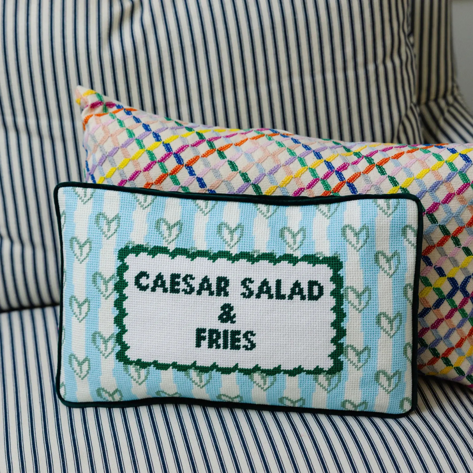 Girl Dinner Needlepoint Pillow, Trendy Tiktok Quote Cushion, Pastel Cottagecore Lumbar Foodie Lov... | Etsy (Global)
