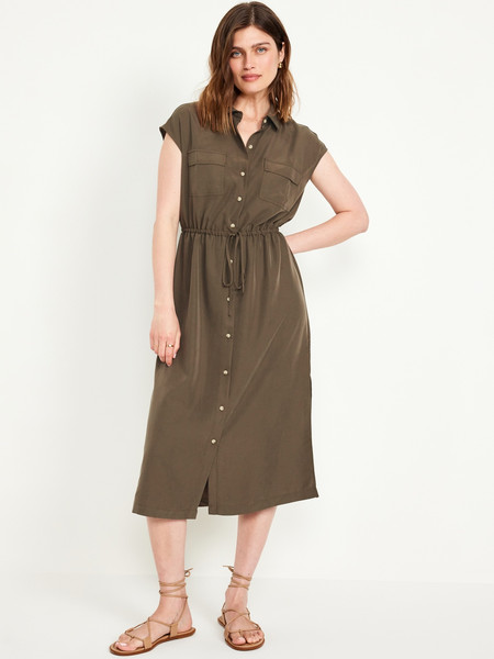 Waist-Defined Utility Midi Shirt Dress | Old Navy (US)