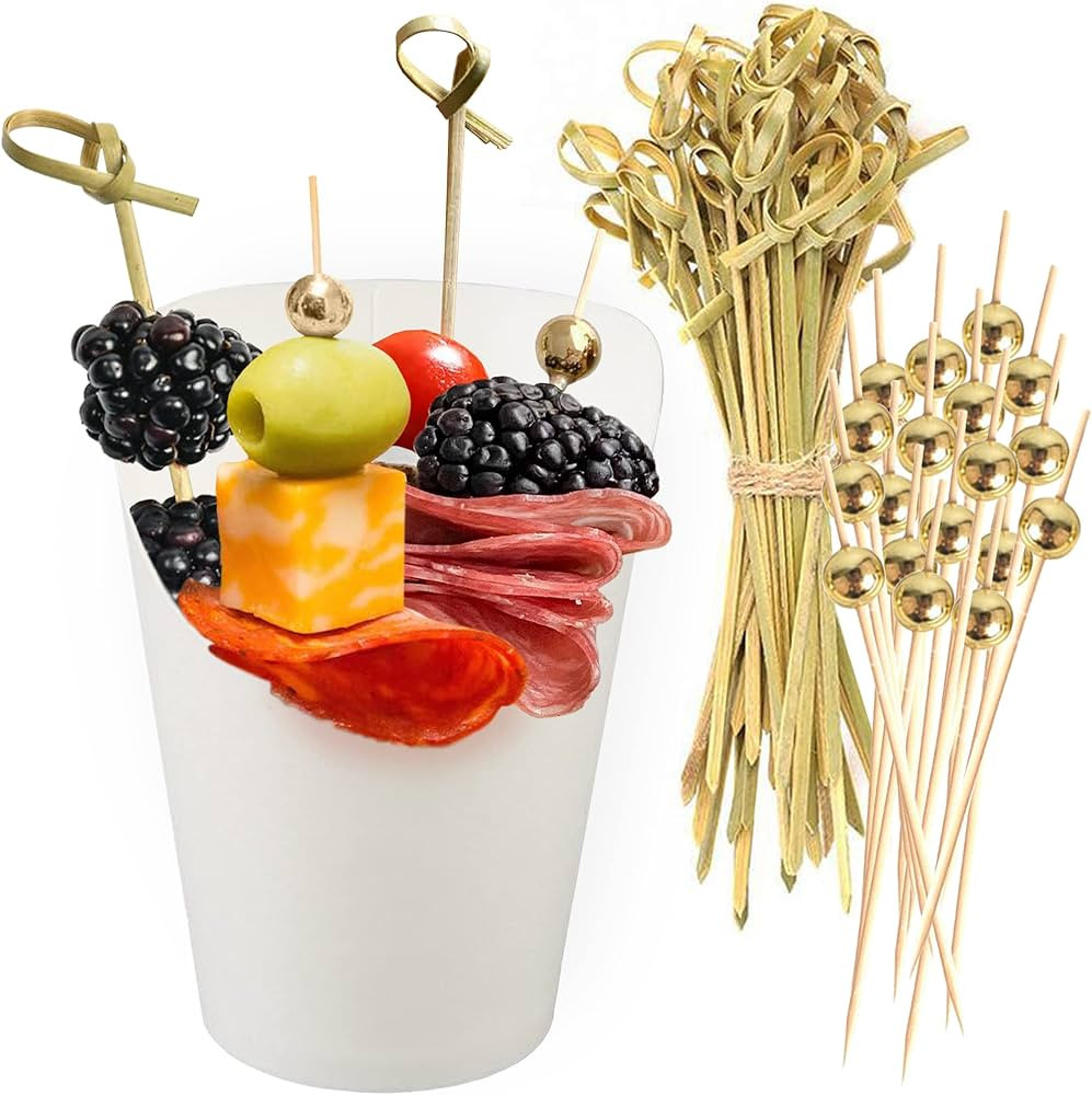 CUSINIUM [50 cups + 200 picks] 14 oz White Charcuterie Cups with Cocktail Picks (2 types) - Dispo... | Amazon (US)
