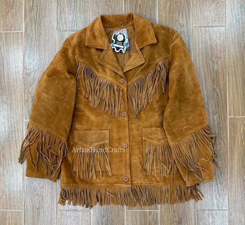 Womens Cowgirl Western Style Suede Leather Jacket With Fringes Women Suede Leather Fringed Coat -... | Etsy (US)