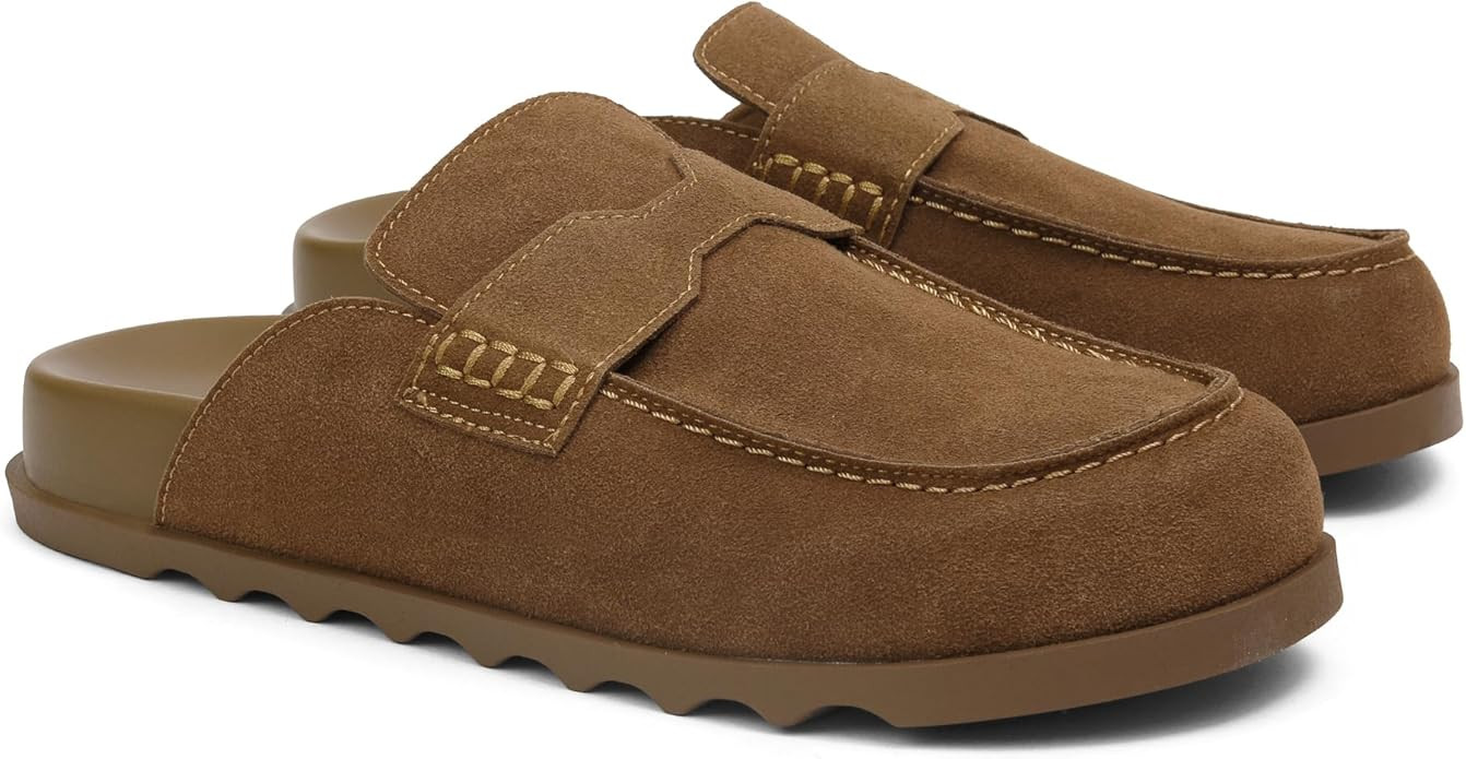 iiimmu Women's Suede Mule Loafers Backless Slip On Flats Casual Round Toe Comfort Slides | Amazon (US)
