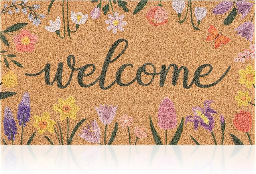 Spring Door Mat with Wildflowers Border, Outdoor Indoor Welcome Mat for Front Door, Spring Decor ... | Amazon (US)