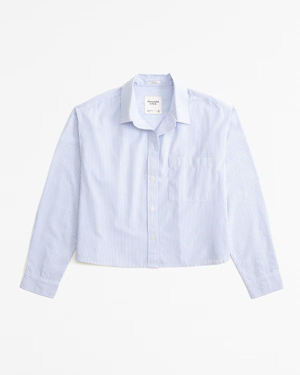 Women's Oversized Cropped Poplin Shirt | Women's Tops | Abercrombie.com | Abercrombie & Fitch (US)