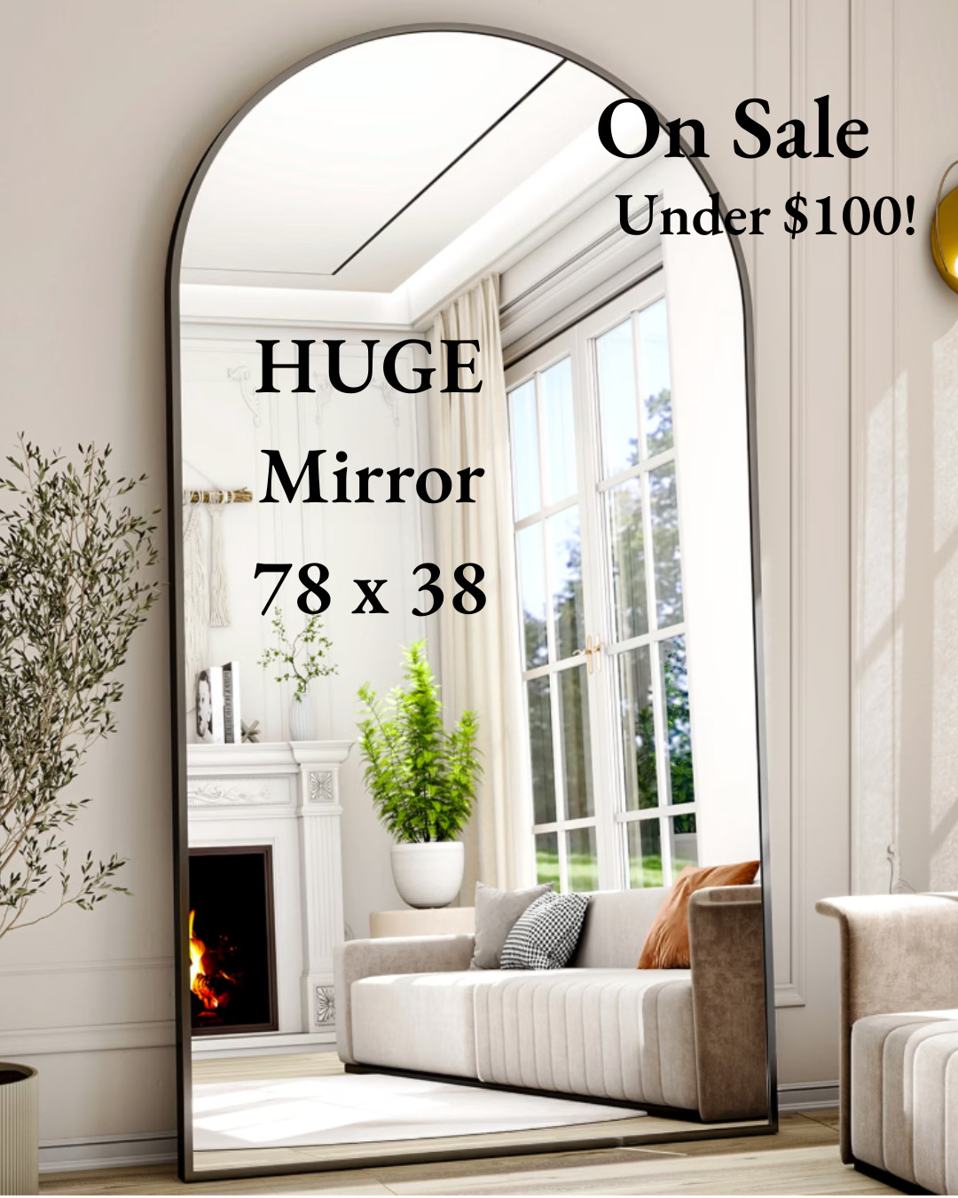 Chic Floor Mirror (HUGE) for an incredible price. This is a very large, wide width floor mirror that will brighten any space. I got this for my mom's basement to help bounce the light around in a darker space. Excellent value for a mirror that looks like it cost a lot more! #floormirror #chicfloormirror #elegantfloormirror #largefloormirror #under$100 

 #LTKOver40 #LTKHome #LTKSaleAlert