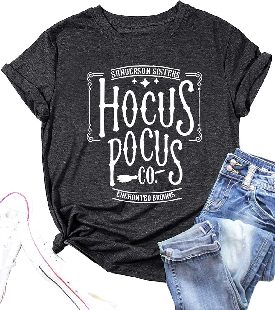 Hocus Pocus Halloween Tshirt Women Sanderson Sisters Halloween Movie Shirt Funny Letter Print Casual | Amazon (US)