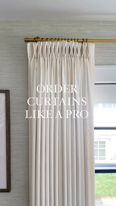 My curtain details: 

TWOPAGES Isabella Custom Curtains
Color: Off White/Creamy White 7084-5
Hanging Header Style: Triple Pleat
Width: 75" wide
Length (Height): 90” long
Lining: Room Darkening Liner, 140GSM
Body Memory Shaped: Yes


Panel Width:
•	Order curtains that are 1-2 times the width of your window.
•	Consider the stack widths of each panel. Estimated stack widths are as follows: 10” for 50” wide panel, 15” for 75” wide panel, 20” for 100” wide panel, 30” for 150” wide panel.
•	Use the stack width to determine how far past the window molding to extend the rod. I recommend extending the rod 4-20” past the window, depending on your stack width and your space.

Panel Length:
•	Order your curtains so when they are installed, they barely touch the ground. (Max should be 1/2” off the floor) 
•	If you have rod installed, measure from the floor to the bottom of the curtain rod and subtract 1 inch from this measurement.
•	If you are do not have a rod installed, measure from the floor to the ceiling and subtract 4-6 inches.
•	@twopagescurtains come with plastic adjustable drapery pins which allow you to adjust the curtain hem. These adjust up to 3/4” inch - giving you the ability to correct for error and make them perfect every time. 

Panel Header:
•	I use triple pleated headers in most of my home - these give a polished, traditional look.
•	My great room curtains over my French doors have a ripple fold (or tape pleat) header. These have a softer and more relaxed feel. 
 
Panel Lining:
•	Adding a lining allows you to control the amount of light into a room when they are shut. I always recommend a room darkening lining (even if you don’t plan to shut them) because the extra lining elevates the look of the curtains. I recommend 140 GSM for most spaces and black out for bedrooms.

Memory Shaping:
•	Memory shaping means the curtains will be “trained” at the factory, which allows the curtains to hang perfectly right out of the box (vs. steaming and tying them). 

#LTKHome #LTKStyleTip #LTKVideo