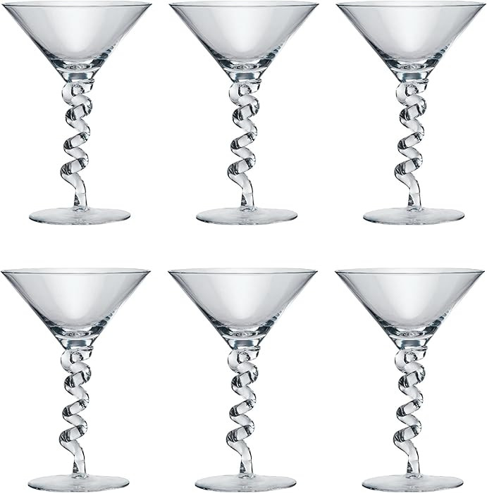 Creative Co-Op 6 Oz. Twisted Stem Martini Glasses, Clear, Set of 6 | Amazon (US)