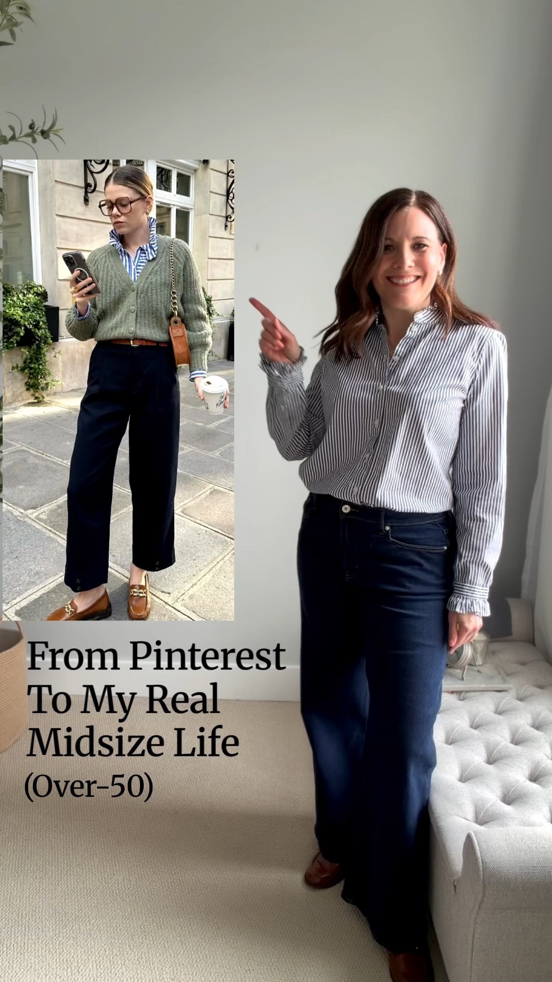 It’s the time of year where I’m obsessed with green! I love this Pinterest-inspired outfit with a green cardigan, my fave easy-care blue and white striped ruffleneck shirt, and jeans. It’s a little hard to see in the inspiration picture, but she’s wearing navy trousers. 

📸@elodieromy

Fit notes:
Wide leg jean: @onequince Bella stretch wide leg jeans (I sized up)
Striped shirt: @jcrewfactory (fits a little small, I sized up to a M with 36-B bust)
Loafers: @jcrewfactory fit TTS
Cardigan: @amazon I’m wearing a Small and it’s a little big
Bag: old, similar linked 


📏For reference, I’m midsized, 5’6”, slightly short-waisted, 36-B bust, and wear a small or medium top with size 10 jeans.


#LTKOver40 #LTKWorkwear #LTKMidsize