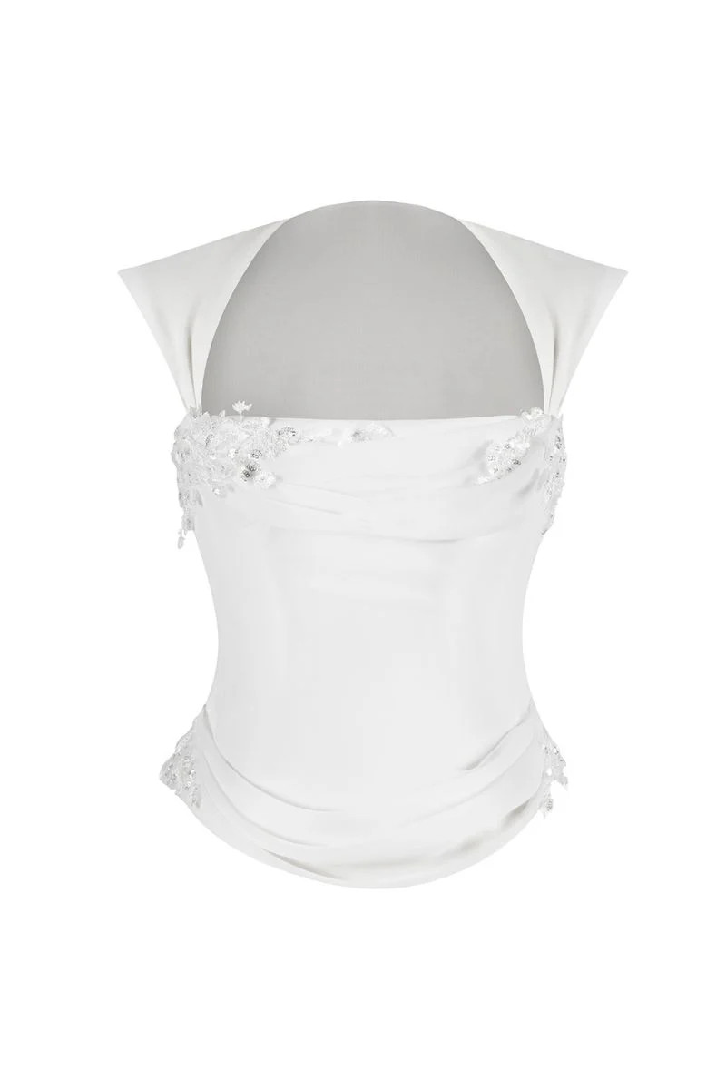 BELLE DRAPED LACE CORSET IN OFF WHITE | Stolen Stores | CULT MIA | CULT MIA UK LTD