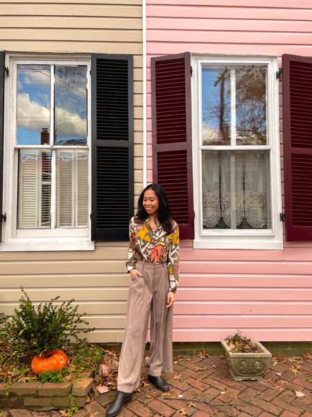 Fall season colors can be exciting and fun to wear! I love mixing geometric prints with a basic trouser and everyday boots! My top comes in a variety of prints, colors, and is on sale now! 

#LTKSeasonal #LTKstyletip #LTKfindsunder50